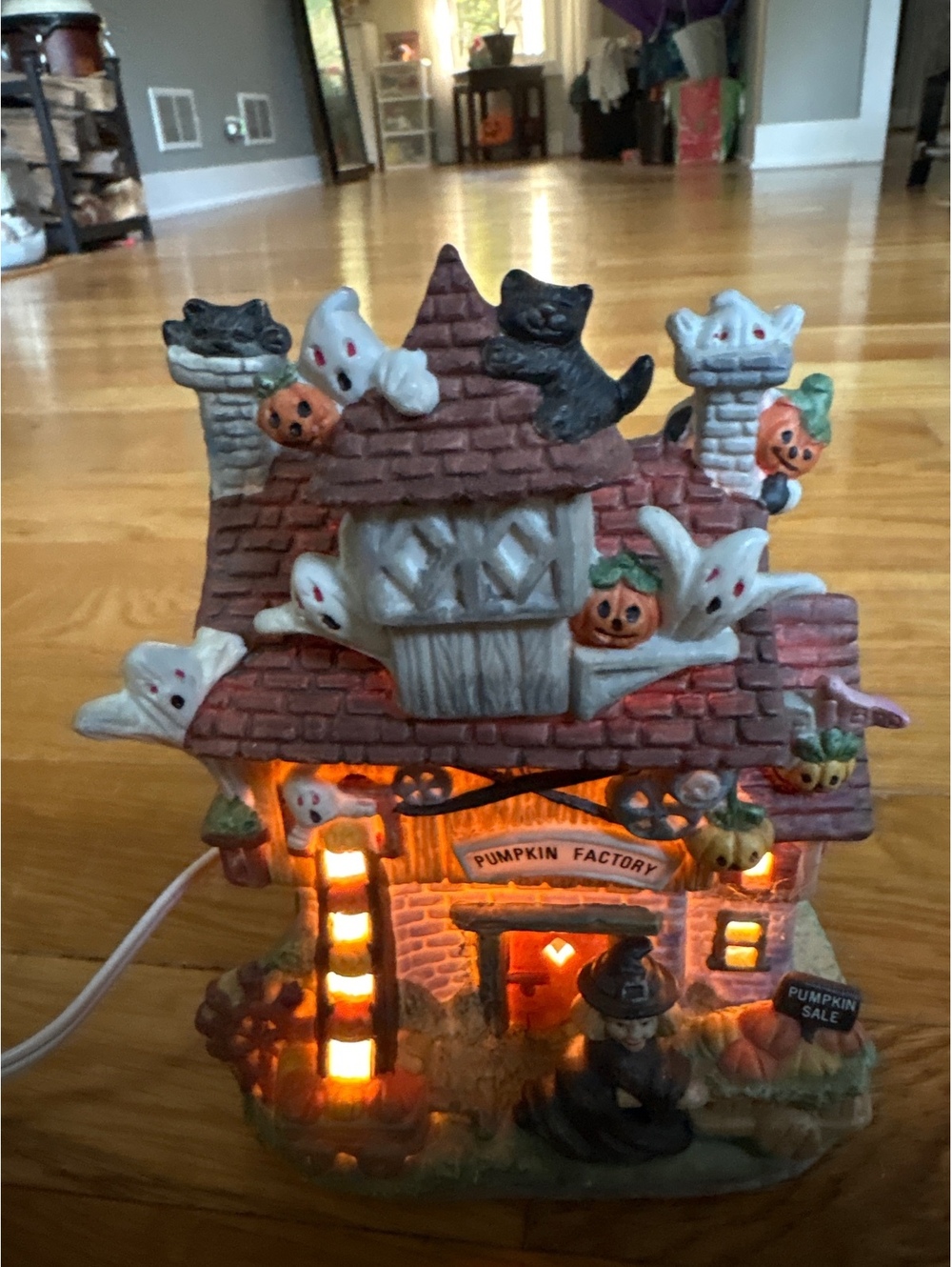 Vintage Halloween Pumpkin Factory Ceramic House Witch Ghost Cat
